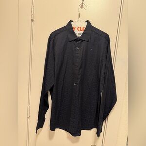 Bugatchi Men’s Large Shaped Fit Dark Navy/Blue Geometric Shapes Dress Shirt